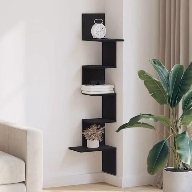 Berkfield Home Black Wall Corner Shelf, W/D/H: 32 x 32 x 127.5 cm