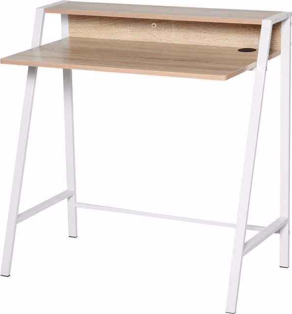 HOMCOM Minimalist Computer Desk and Writing Table with Storage Shelf in White and Oak