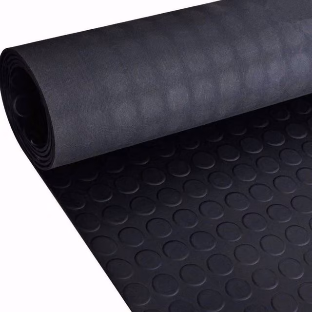 Ark Mat Black Rubber Flooring Matting with Geometric Coin Pattern W: 180 cm, D: 500 cm, H: 0.3 cm