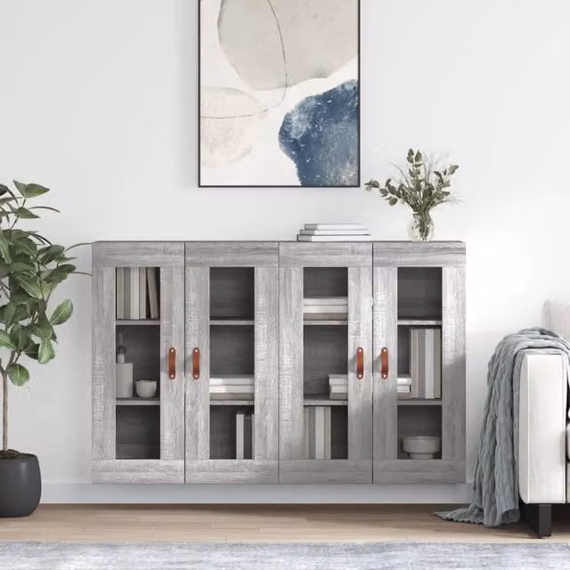 Berkfield Home Set of 2 Wall Mounted Cabinets with Glass Doors in Grey Sonoma Engineered Wood