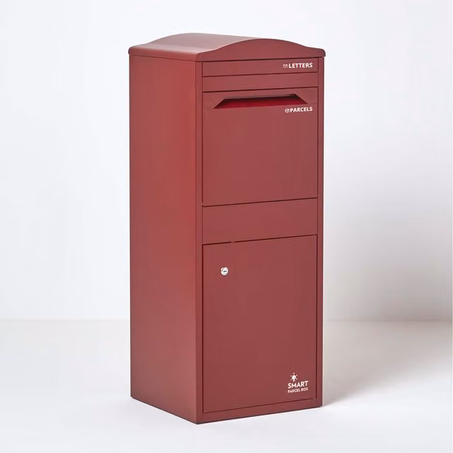 Smart Parcel Box Large Front Access Postage Drop Box in Red Galvanised Steel