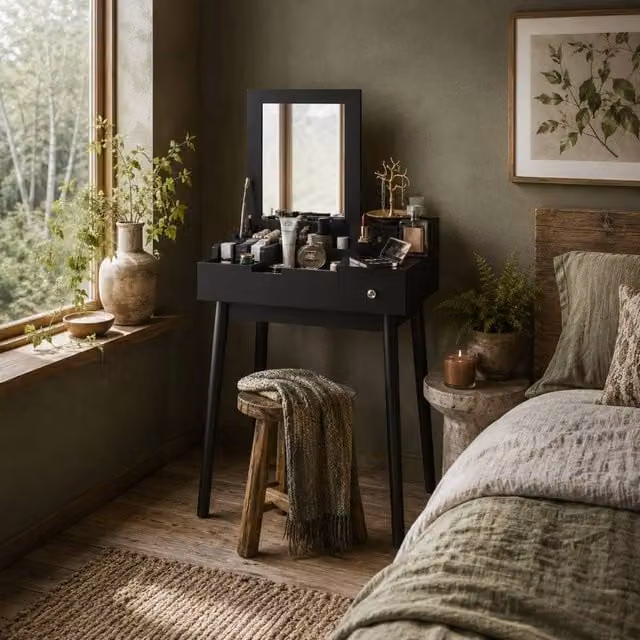 Wyld Haus Sinotti Black Dressing Table with Flip Up Mirror, W/D/H: 100 x 50 x 85.5 cm