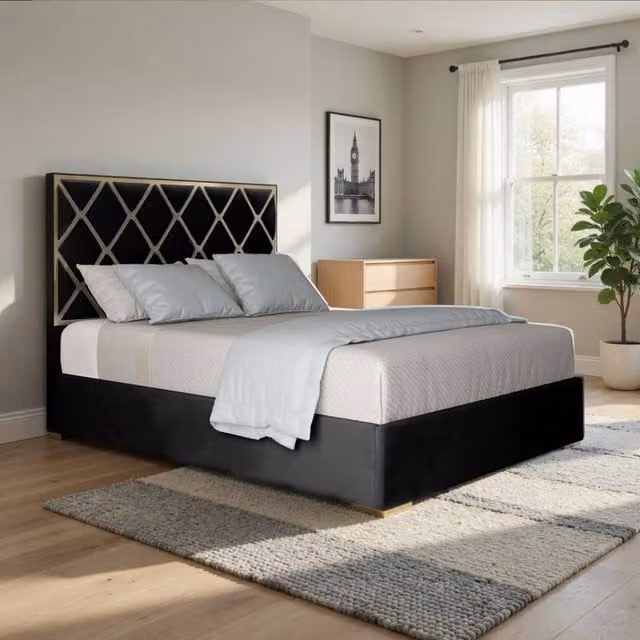 Casani Sudborough Upholstered Velvet Designer Bed Frame with Metal Accents, W/D/H: 90 x 190 x 127 cm