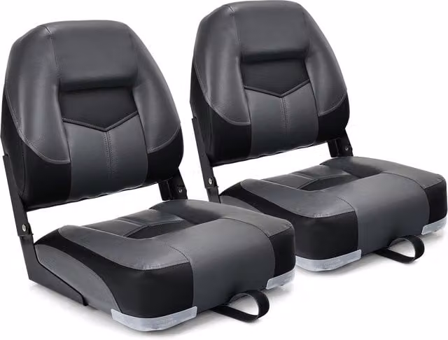 Costway Set of 2 Folding Boat Chairs in Black Synthetic Leather