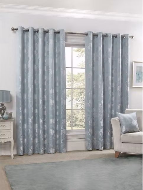 NewEdgeBlinds English Garden Floral Jacquard Eyelet Curtains, Blue, W: 137 cm, H: 116 cm