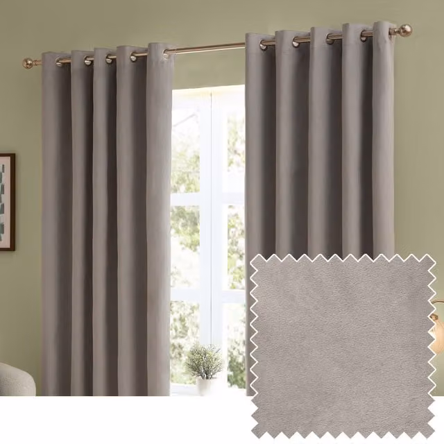 Make It A Home Set of 2 Silver Velvet Room Darkening Eyelet Curtains, W: 168 cm, H: 137 cm
