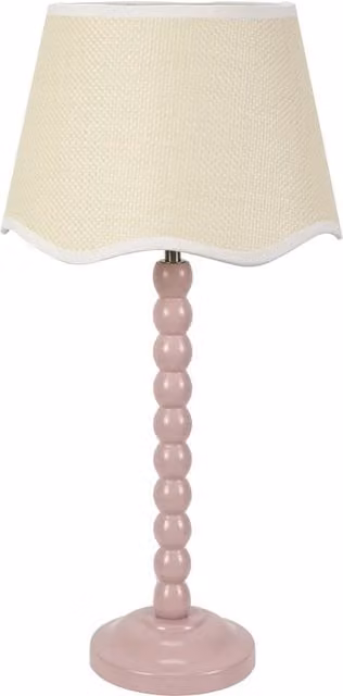 ValueLights Bobbins Table Lamp with Rose Pink and White Linen Scallop Shade