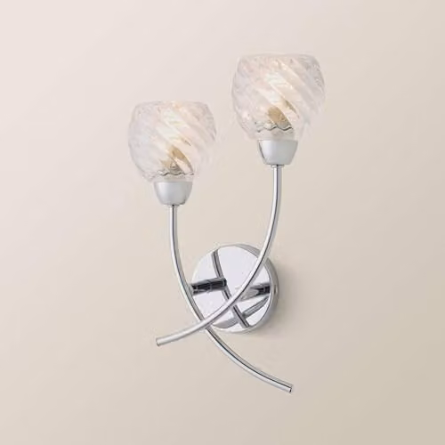 ValueLights Reyka Chrome 2 Way Up and Down Wall Light with Transparent Swirl Glass Shades in Silver