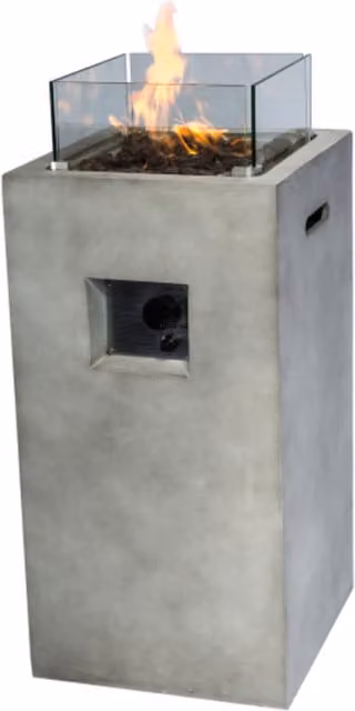 Teamson Home Grey Small Square Propane Gas Fire Pit Burner with Glass Screen, Lava Rocks and Cover, W/D/H: 42 x 42 x 80 cm