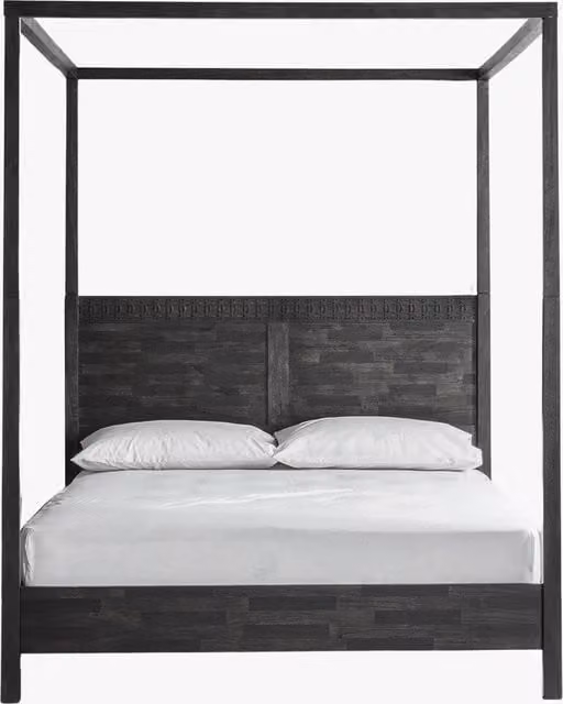Perch & Parrow Classic Solid Wood Four Poster Canopy Bed in Anthracite, W/D/H: 180 x 200 cm