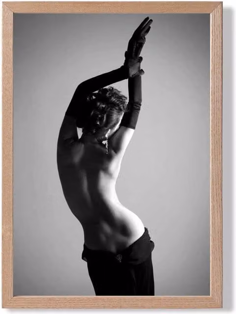 ARTZE Elegant Woman with Gloves Black and White Framed Photograph Print in Oak Frame, Size: A2
