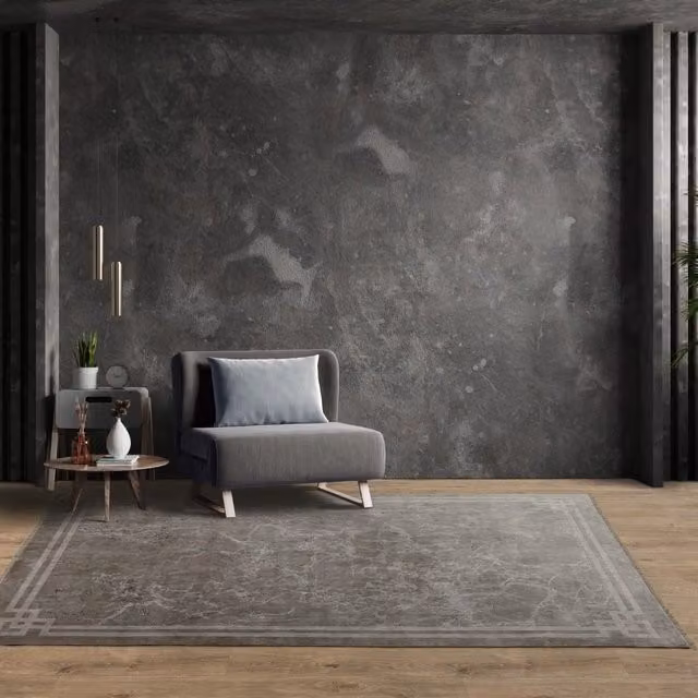 The Rug Shop UK Silver and Grey Abstract Modern Polyester Rug with Cotton Backing, W: 200 cm, D: 290 cm