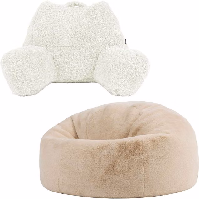 icon Kingston Faux Fur Classic Bean Bag and Cuddle Cushion with Filling in Beige