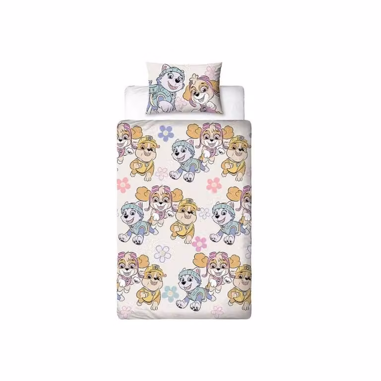 Paw Patrol Reversible Pink Flannel Duvet Cover and Pillowcase Set for Children, W/D/H: 135 x 200 cm