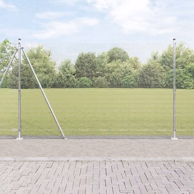 Berkfield Home Welded Wire Fence with 13 Flanged Posts, Galvanised Steel, Silver, 1.5 x 25 m