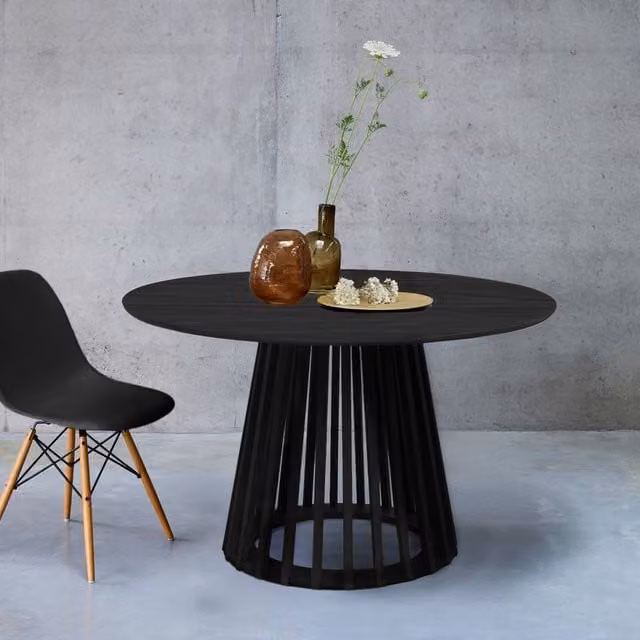 Sweekeek Modern Round 4-Seater Dining Table in Black with Spruce Legs, W: 120 cm, D: 120 cm, H: 75 cm