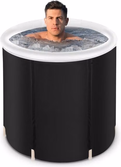 Gr8 Home Inflatable Round Ice Bath Tub Spa for Cold Water Therapy Recovery Plunge Pool with Lid, Black