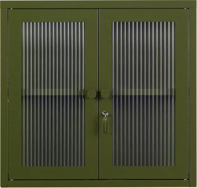 Mustard Made The Kit Wall Mounted Retro Cabinet in Olive Green with Glass Doors and Internal Shelves, W/D/H: 60 x 18 x 57 cm