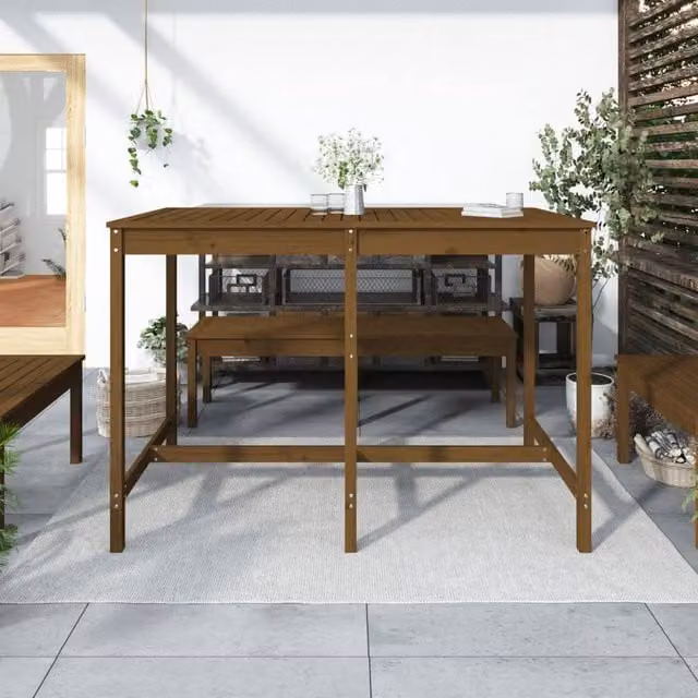 Berkfield Home Rectangular Garden Table in Honey Brown Solid Pine, W/D/H: 159.5 x 82.5 x 110 cm