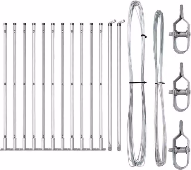 Berkfield Home Set of 13 Silver Galvanised Steel Round Bolt Down Fence Posts, Height: 110 cm