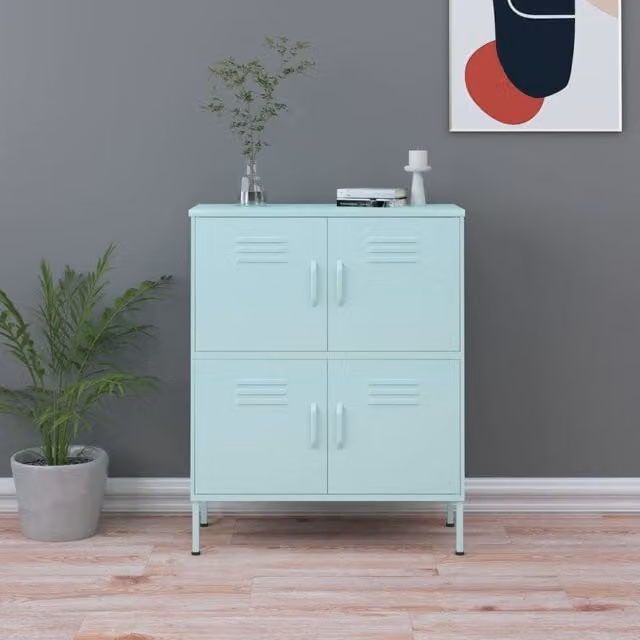 Berkfield Home Freestanding Metal Storage Cabinet in Blue, W/D/H: 80 x 35 x 101.5 cm