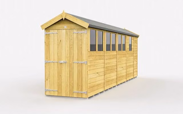 Buttercup Farm Brown Wooden Apex Shed with Double Doors and Windows W: 118 cm, H: 217 cm