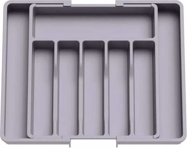 PAWNORA Expandable Grey Plastic Cutlery Tray for Kitchen Storage