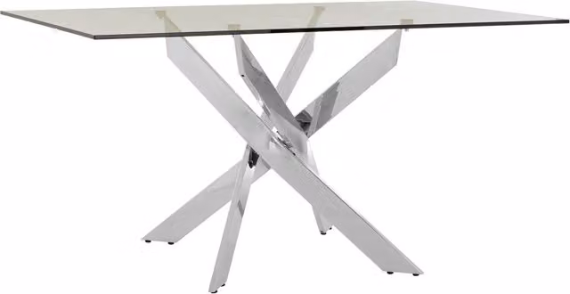 Interiors by Premier Orsina Rectangular Glass Dining Table with Silver Chrome Intersected Base