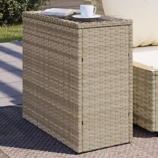 Berkfield Home Garden Side Table with Glass Top in Light Grey, W/D/H: 58 x 27.5 x 55 cm