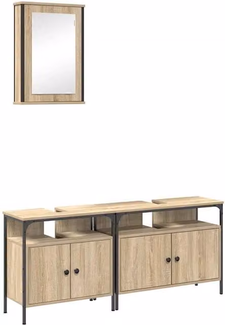 Berkfield Home 3 Piece Modern Wall Mounted Bathroom Cabinet Set in Sonoma Oak and Beige