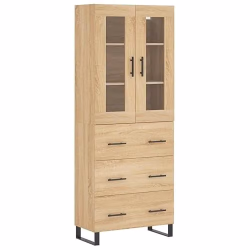 vidaXL Modern Sonoma Oak Highboard Sideboard with Metal Feet, Brown Storage Cabinet for Living Room, W/D/H: 180 x 34 x 69.5 cm