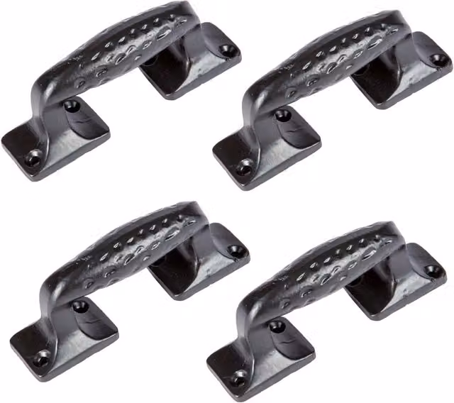 Hammer and Tongs Forged Iron Bow Barn Door Handles in Matt Black, Pack of 4