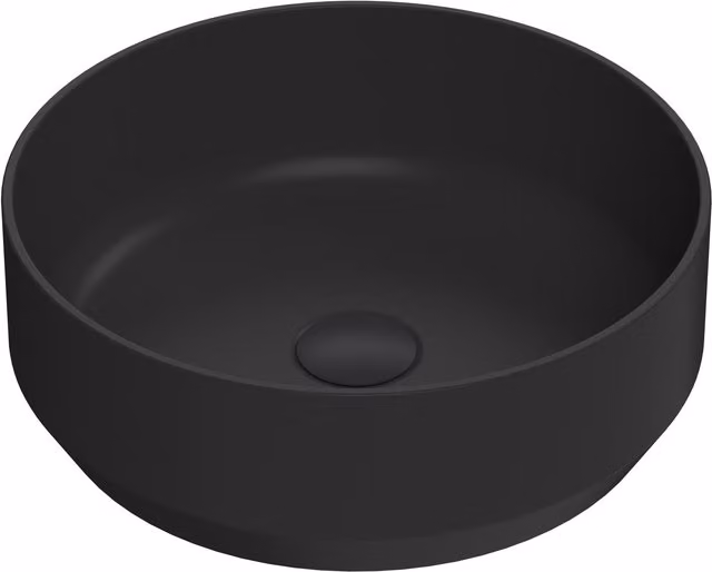 Balterley Round Ceramic Fireclay Countertop Vessel Basin, Black, Diameter: 35 cm