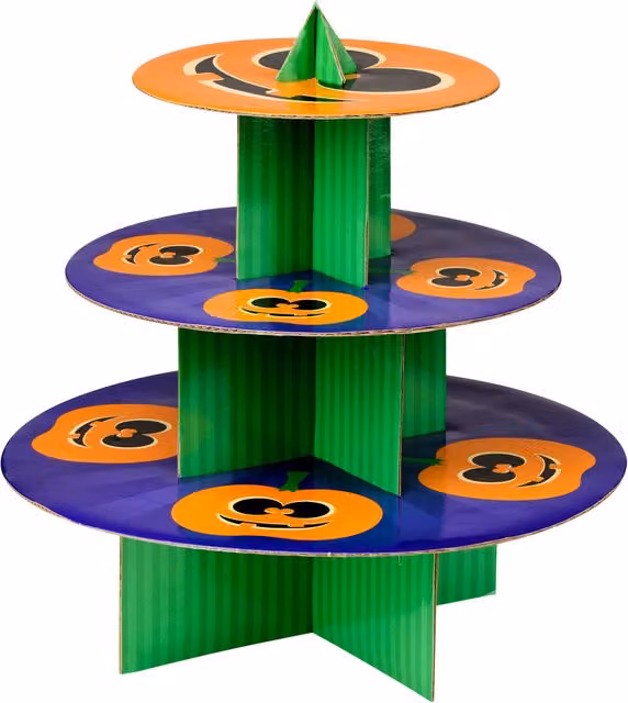 Orsina Funky Pumpkin 3 Tier Cardboard Cake Stand, Multicolour Festive Dessert Display Stand