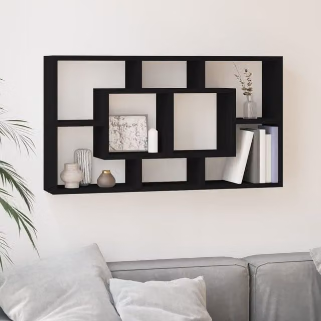 Berkfield Home Wall Mounted Cube Display Shelf with 8 Compartments in Matt Black