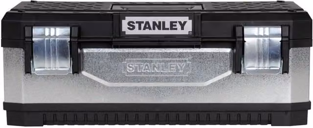 Stanley Galvanised Metal Toolbox with Inserts in Silver
