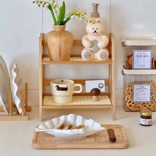 EONLION S Natural Brown Wooden Freestanding Storage Shelf, W/D/H: 50.0 x 28.5 x 50.0 cm