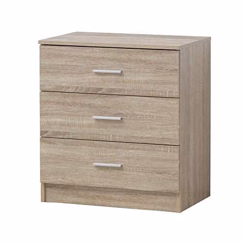 Timber Art Design 3 Drawer Bedroom Chest of Drawers in Sonoma Oak Finish, W: 69 cm, D: 40 cm, H: 60 cm