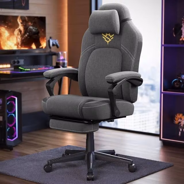 The Bazaarist Ergonomic Gaming Office Chair with Footrest and Headrest in Light Grey