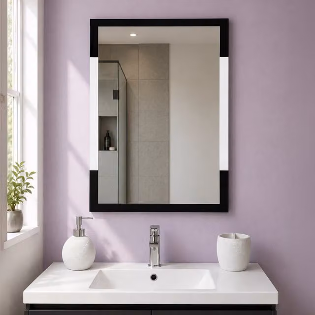 Modern Rectangular Black Glass Wall Mirror with LED Light W: 70 cm, H: 50 cm