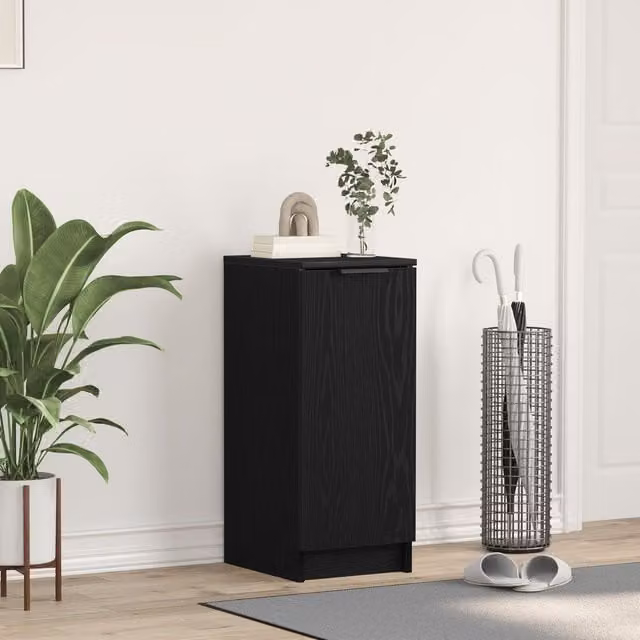Berkfield Home Modern Black Oak Shoe Cabinet with Hinged Doors, W/D/H: 30 x 35 x 70 cm