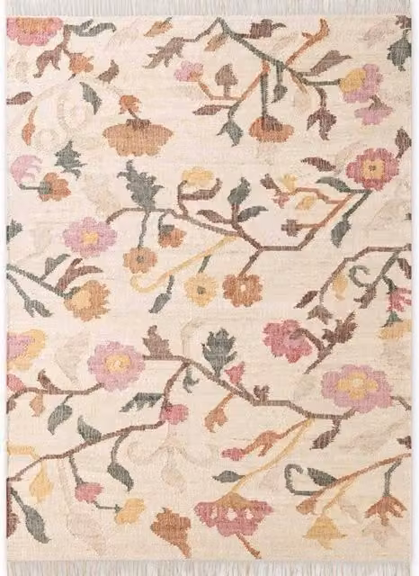 THE RUGS Roya Afghan Kelim Handwoven Jute and Cotton Flatweave Rug in Beige and Multicolour, W: 200 cm, D: 290 cm