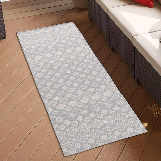 Desire Rugs Modern Ikat Design Waterproof Indoor-Outdoor Runner, Silver/Grey, W: 60 cm, L: 220 cm