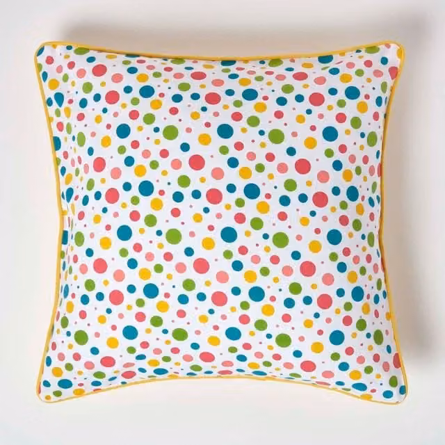 Homescapes Multicolour Dotted Cotton Cushion Cover, W: 60 cm, H: 60 cm