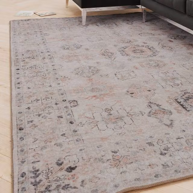 Kukoon Beige Distressed Vintage Soft Pile Area Rug, W/D/H: 60 x 240 cm
