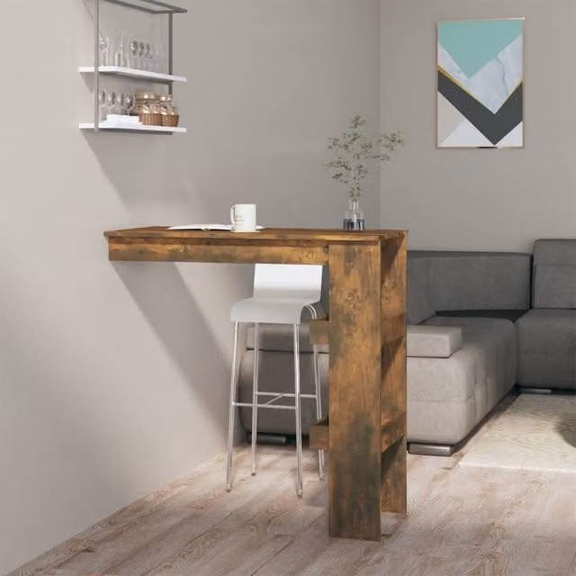 Berkfield Home Modern Wall Bar Table in Smoked Oak Brown, W/D/H: 102 x 45 x 103.5 cm