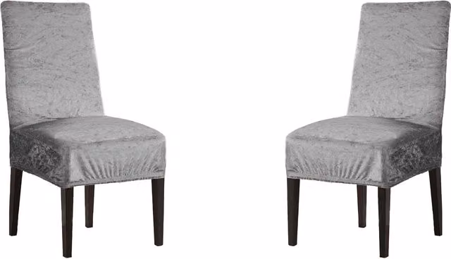 Home Republic Set of 2 Silver Luxury Crushed Velvet Stretch Dining Chair Covers