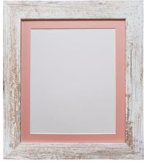 Frames & Mirrors 4U Metro Rectangular Picture Frame in Distressed White with Pink Mount for 45 x 30 cm Images