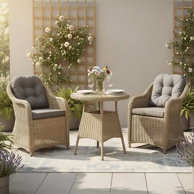 Oseasons Sicilia 2 Seat Rattan Bistro Set in Sandy Oak with Glass Table