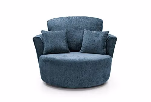 Abakus Direct Harriet Swivel Tub Chair in Blue Fabric with Ottoman